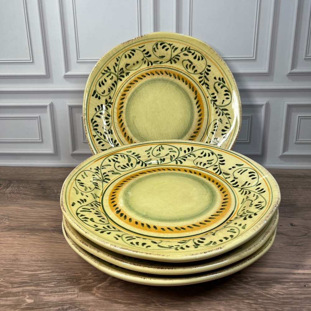 Crate & Barrel Emilia Dinner Plates Made in Italy 11.5" Rustic Vine 4pc set READ